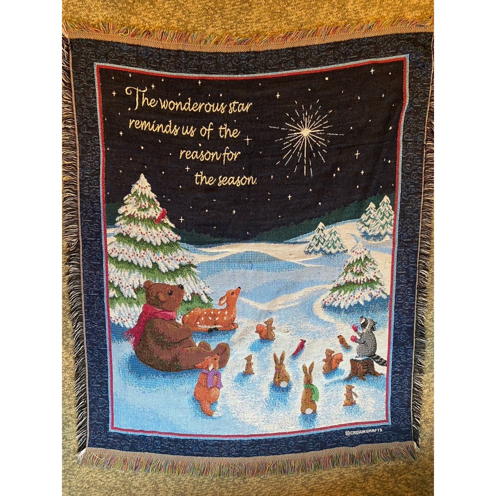 Vintage Crown Crafts Winter Animals Tapestry Blanket 54 X 48‎ Fringe